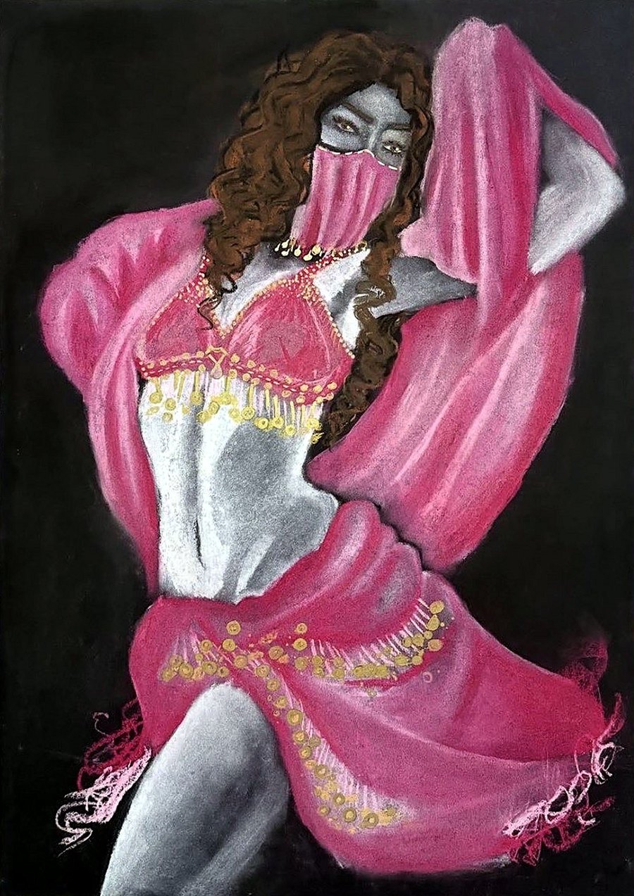 Dancer, pastel on black paper by Tia Massih